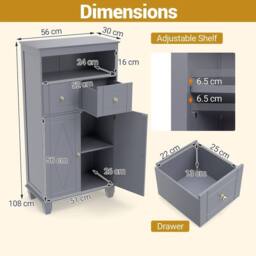VOGREX Bathroom Floor Storage Cabinet Modern Freestanding Storage Organiser in Grey - thumbnail 2