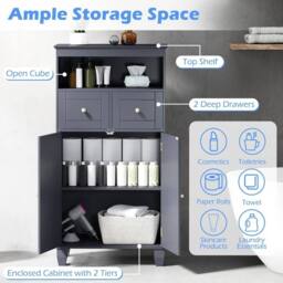 VOGREX Bathroom Floor Storage Cabinet Modern Freestanding Storage Organiser in Grey - thumbnail 3