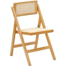 KORVIXA 2x Folding Dining Chairs Rattan Wood in Natural - Size: 0.6m2