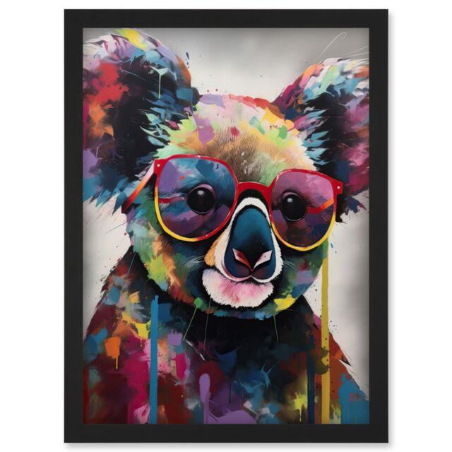 Artery8 Koala With Purple Sunglasses Modern Multicoloured Artwork Framed Wall Art Print A4 in Black - image 1