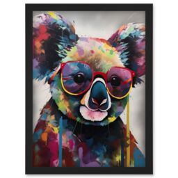 Artery8 Koala With Purple Sunglasses Modern Multicoloured Artwork Framed Wall Art Print A4 in Black - thumbnail 1