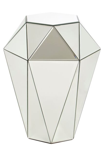 Orsina Silver Mirrored Glass Side Table With Faceted Design, Boutique Style End Table, Silver Small Bedside Table - image 1