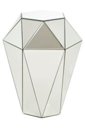 Orsina Silver Mirrored Glass Side Table With Faceted Design, Boutique Style End Table, Silver Small Bedside Table