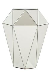 Orsina Silver Mirrored Glass Side Table With Faceted Design, Boutique Style End Table, Silver Small Bedside Table - thumbnail 2