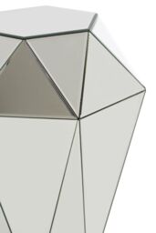 Orsina Silver Mirrored Glass Side Table With Faceted Design, Boutique Style End Table, Silver Small Bedside Table - thumbnail 3