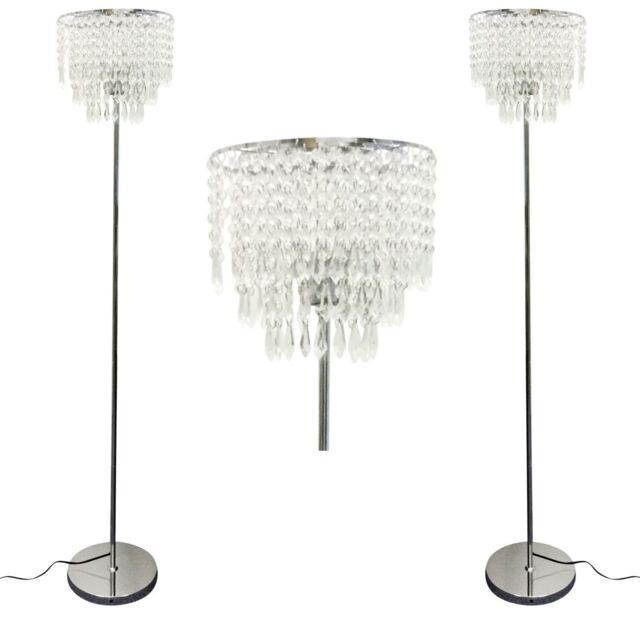 First Choice Lighting Set of 2 Chrome & Acrylic Crystal Jewelled Floor Lamps in Silver - image 1
