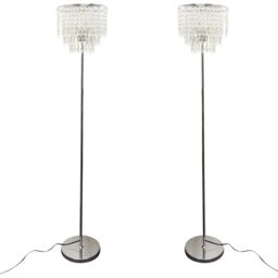 First Choice Lighting Set of 2 Chrome & Acrylic Crystal Jewelled Floor Lamps in Silver - thumbnail 2