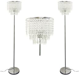 First Choice Lighting Set of 2 Chrome & Acrylic Crystal Jewelled Floor Lamps in Silver - thumbnail 1