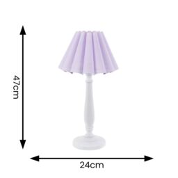 ValueLights Victoria White Wood Candlestick Table Lamp with Scallop Tapered Shade & Bulb in Lilac - thumbnail 4