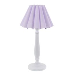 ValueLights Victoria White Wood Candlestick Table Lamp with Scallop Tapered Shade & Bulb in Lilac - thumbnail 2