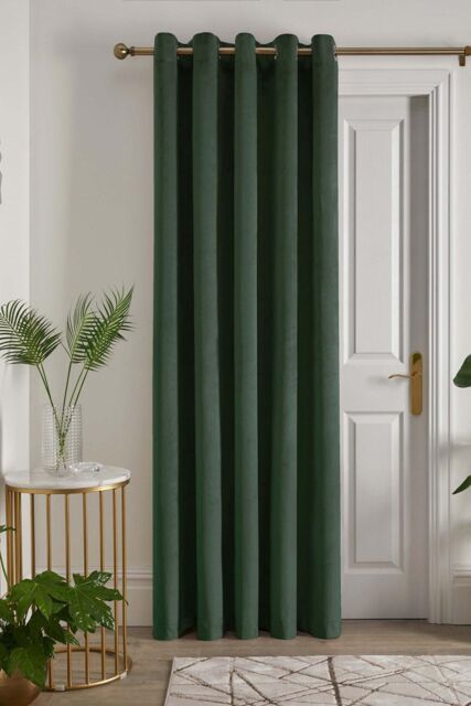 Laurence Llewelyn-Bowen 'Montrose' Velvet Blackout Eyelet Single Panel Door Curtain in Bottle Green - Size: 168 cm width x 214 cm drop - image 1