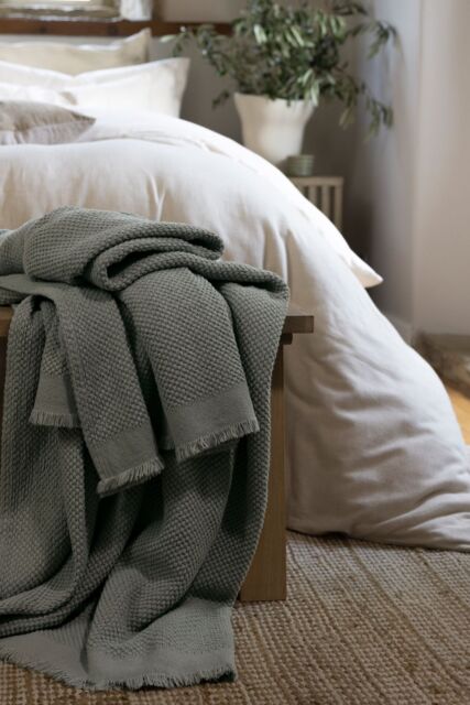 CHRISTY 'Madeira' Super Soft Fringed Blanket in Blue - Size: 140 cm x 180 cm - image 1