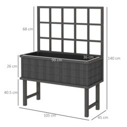 OUTSUNNY Wood Raised Planter w/ Trellis Drain Holes Elevated Garden Bed in Grey - thumbnail 3