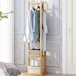 EONLION Bamboo Garment Rack Coat Shoe Clothes Stand in Brown - Size: 500mm - thumbnail 3
