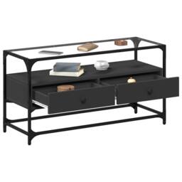 Berkfield Home TV Cabinet with Glass Top Black 98x35x51 cm Engineered Wood - Size: 98 x 35 x 51 cm - thumbnail 3