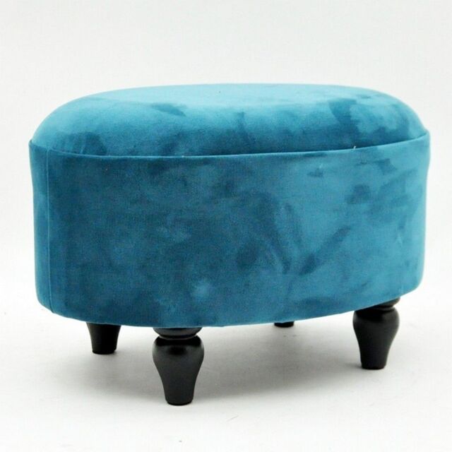 Minster Oval Footstool - Velvet - L27 x W40 x H30 cm - Blue - Size: 1 Pack