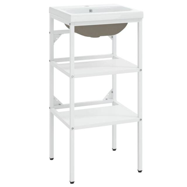 Berkfield Home Bathroom Washbasin Frame with Built-in Basin White Iron - image 1