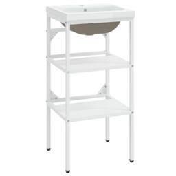 Berkfield Home Bathroom Washbasin Frame with Built-in Basin White Iron
