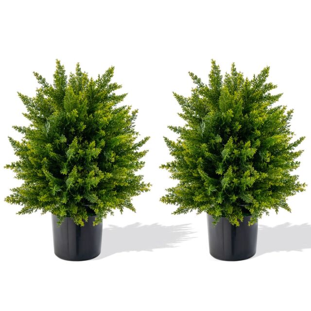Gymax 2-Pack Artificial Cedar Topiary Ball Tree Faux Potted Tree Plants 50CM in Green - Size: 2 Pack - image 1