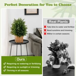 Gymax 2-Pack Artificial Cedar Topiary Ball Tree Faux Potted Tree Plants 50CM in Green - Size: 2 Pack - thumbnail 5