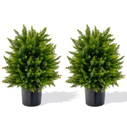 Gymax 2-Pack Artificial Cedar Topiary Ball Tree Faux Potted Tree Plants 50CM in Green - Size: 2 Pack - thumbnail 1