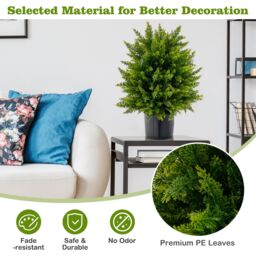 Gymax 2-Pack Artificial Cedar Topiary Ball Tree Faux Potted Tree Plants 50CM in Green - Size: 2 Pack - thumbnail 2