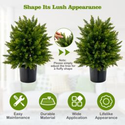 Gymax 2-Pack Artificial Cedar Topiary Ball Tree Faux Potted Tree Plants 50CM in Green - Size: 2 Pack - thumbnail 3