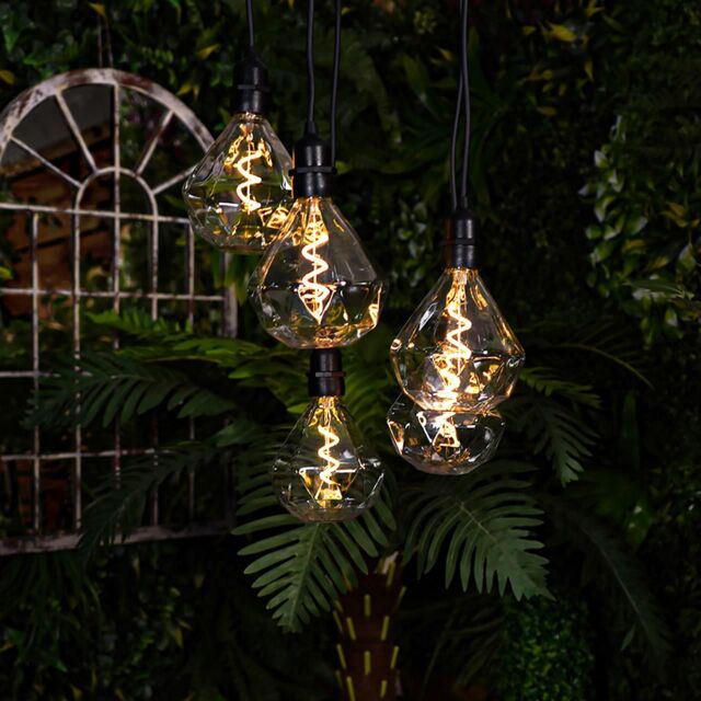 mysmartbuy Battery Powered Diamond Bulb 5 Drop Pendant Light with White LED's - 14 Lumen Weatherproof Home or Garden Hanging Lighting in Black - image 1