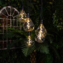 mysmartbuy Battery Powered Diamond Bulb 5 Drop Pendant Light with White LED's - 14 Lumen Weatherproof Home or Garden Hanging Lighting in Black