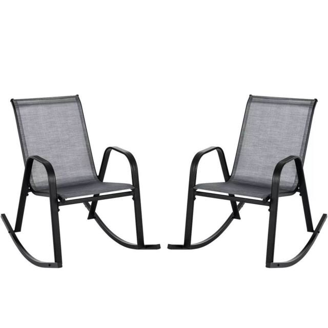 Costway Patio Rocking Chair Set of 2 Garden Outdoor Ergonomic Rockers in Grey