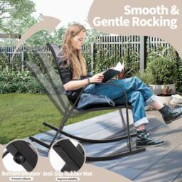 Costway Patio Rocking Chair Set of 2 Garden Outdoor Ergonomic Rockers in Grey - thumbnail 6