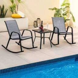 Costway Patio Rocking Chair Set of 2 Garden Outdoor Ergonomic Rockers in Grey - thumbnail 3
