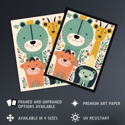 "Artery8 Wall Art Print Cute Zoo Animals Pastel Colour Graphic Artwork Jungle Forest Friends Kids Bedroom Painting Poster - Size: W18"" x H24""" - thumbnail 2
