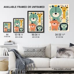 "Artery8 Wall Art Print Cute Zoo Animals Pastel Colour Graphic Artwork Jungle Forest Friends Kids Bedroom Painting Poster - Size: W18"" x H24""" - thumbnail 3