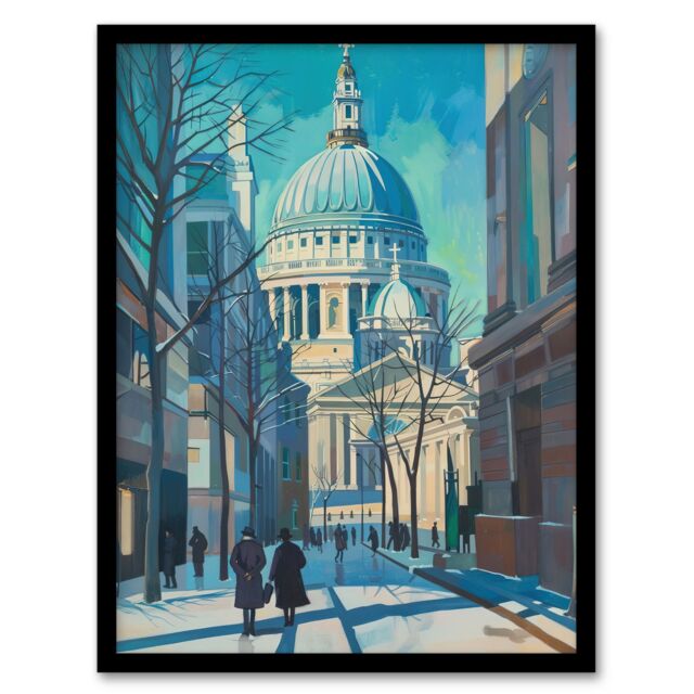 "Artery8 St Paul's Cathedral London City Street Painting Framed Art Print in Blue - Size: W12"" x H16""" - image 1