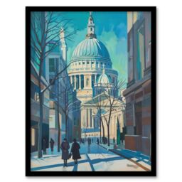"Artery8 St Paul's Cathedral London City Street Painting Framed Art Print in Blue - Size: W12"" x H16""" - thumbnail 1