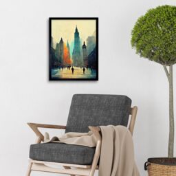 "Artery8 Wall Art Print Twilight Wall Street New York City NYC Skyline Art Framed in Black - Size: W12"" x H16""" - thumbnail 2
