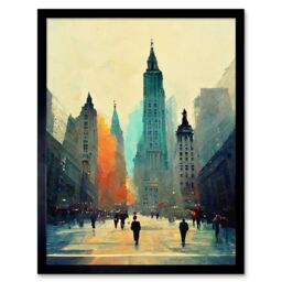 "Artery8 Wall Art Print Twilight Wall Street New York City NYC Skyline Art Framed in Black - Size: W12"" x H16""" - thumbnail 1