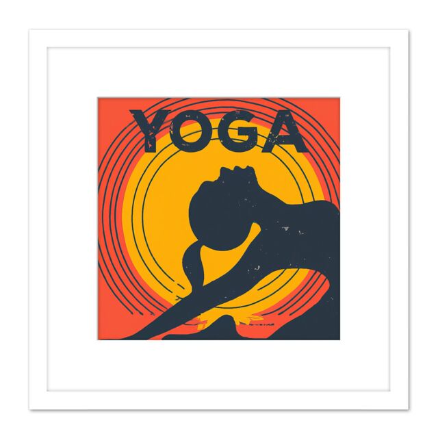 Artery8 Yoga Pose Yogi Yellow Orange Silhouette Retro Style Wellness Relaxation Gym Studio Square Wooden Framed Wall Art Print Picture 8X8 Inch - image 1