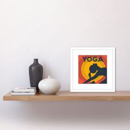 Artery8 Yoga Pose Yogi Yellow Orange Silhouette Retro Style Wellness Relaxation Gym Studio Square Wooden Framed Wall Art Print Picture 8X8 Inch - thumbnail 2