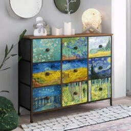 FURNOS 9 Fabric Drawer Bedroom Dresser With Abstract Patterns Storage Organiser in Brown - thumbnail 4