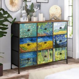 FURNOS 9 Fabric Drawer Bedroom Dresser With Abstract Patterns Storage Organiser in Brown - thumbnail 5