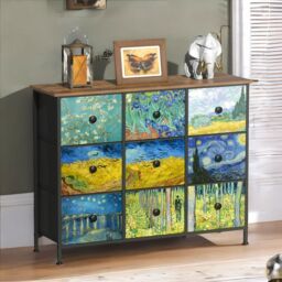 FURNOS 9 Fabric Drawer Bedroom Dresser With Abstract Patterns Storage Organiser in Brown - thumbnail 3