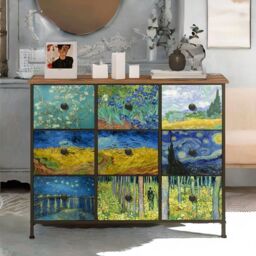 FURNOS 9 Fabric Drawer Bedroom Dresser With Abstract Patterns Storage Organiser in Brown - thumbnail 2