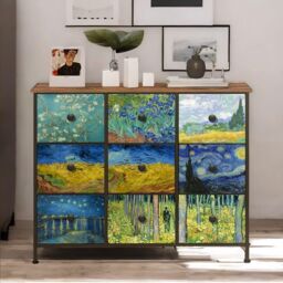 FURNOS 9 Fabric Drawer Bedroom Dresser With Abstract Patterns Storage Organiser in Brown - thumbnail 1