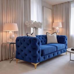 Sofaya Monaco Chesterfield Velvet Cushions Sofa 2 Seater Couch in Blue - thumbnail 2