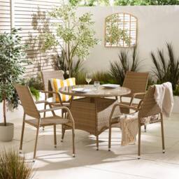 FurnitureboxUK Antigua Rattan 4 Seat Round Table Garden Dining Set in Beige - thumbnail 1