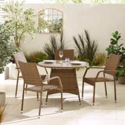 FurnitureboxUK Antigua Rattan 4 Seat Round Table Garden Dining Set in Beige - thumbnail 2