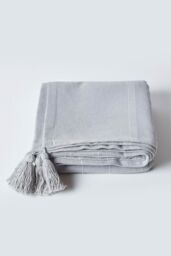 Homescapes Cotton Rajput Ribbed Throw in Silver - Size: 255 cm x 360 cm - thumbnail 2