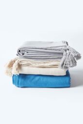 Homescapes Cotton Rajput Ribbed Throw in Silver - Size: 255 cm x 360 cm - thumbnail 6